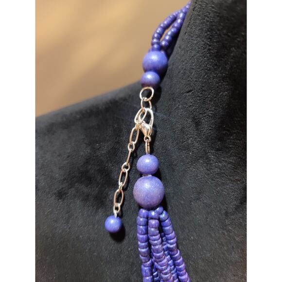 Women's Purple Multi Strand Beaded Statement Necklace With Lobster Clasp - Picture 8 of 8